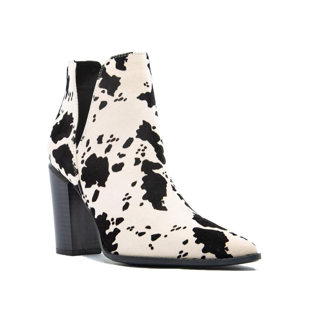 2X ❤️HP! Black Cow Printed Western Boots - Picture 3 of 6